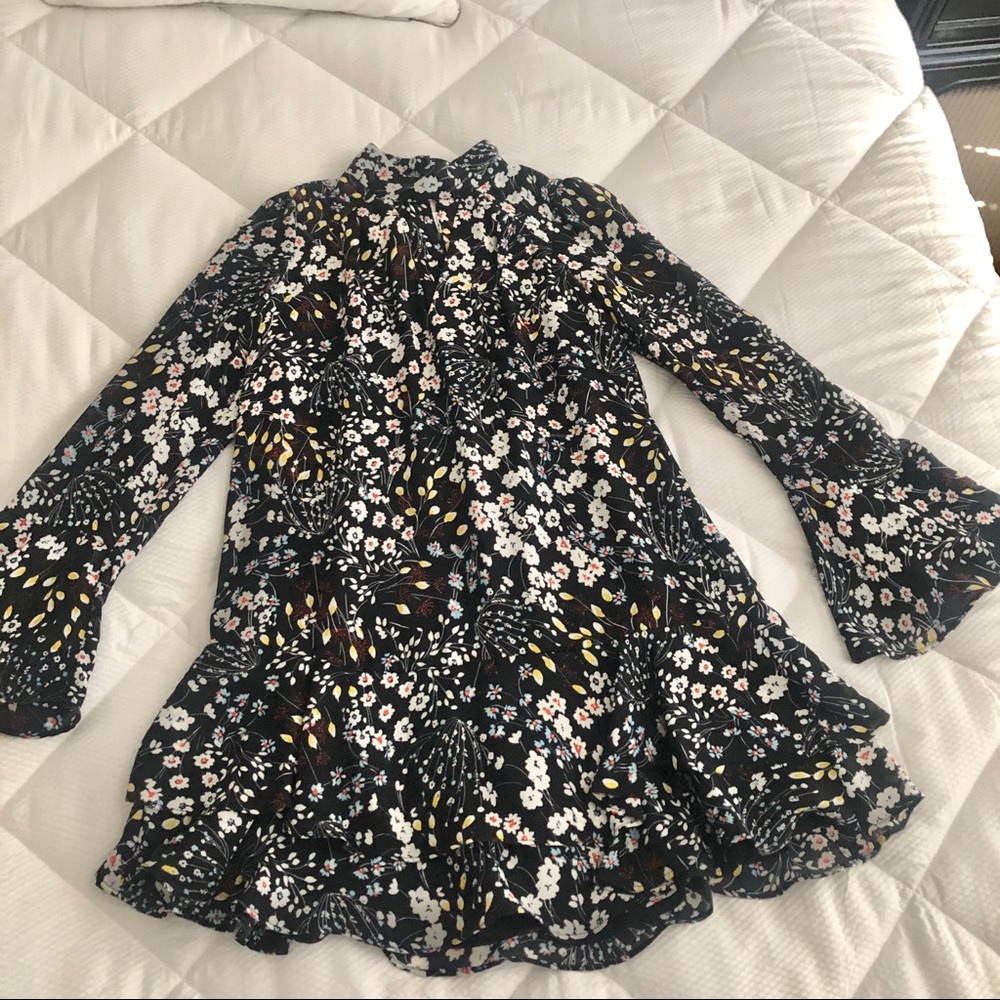 Parker Floral Print Keyhole Ruffle Shift Dress XS